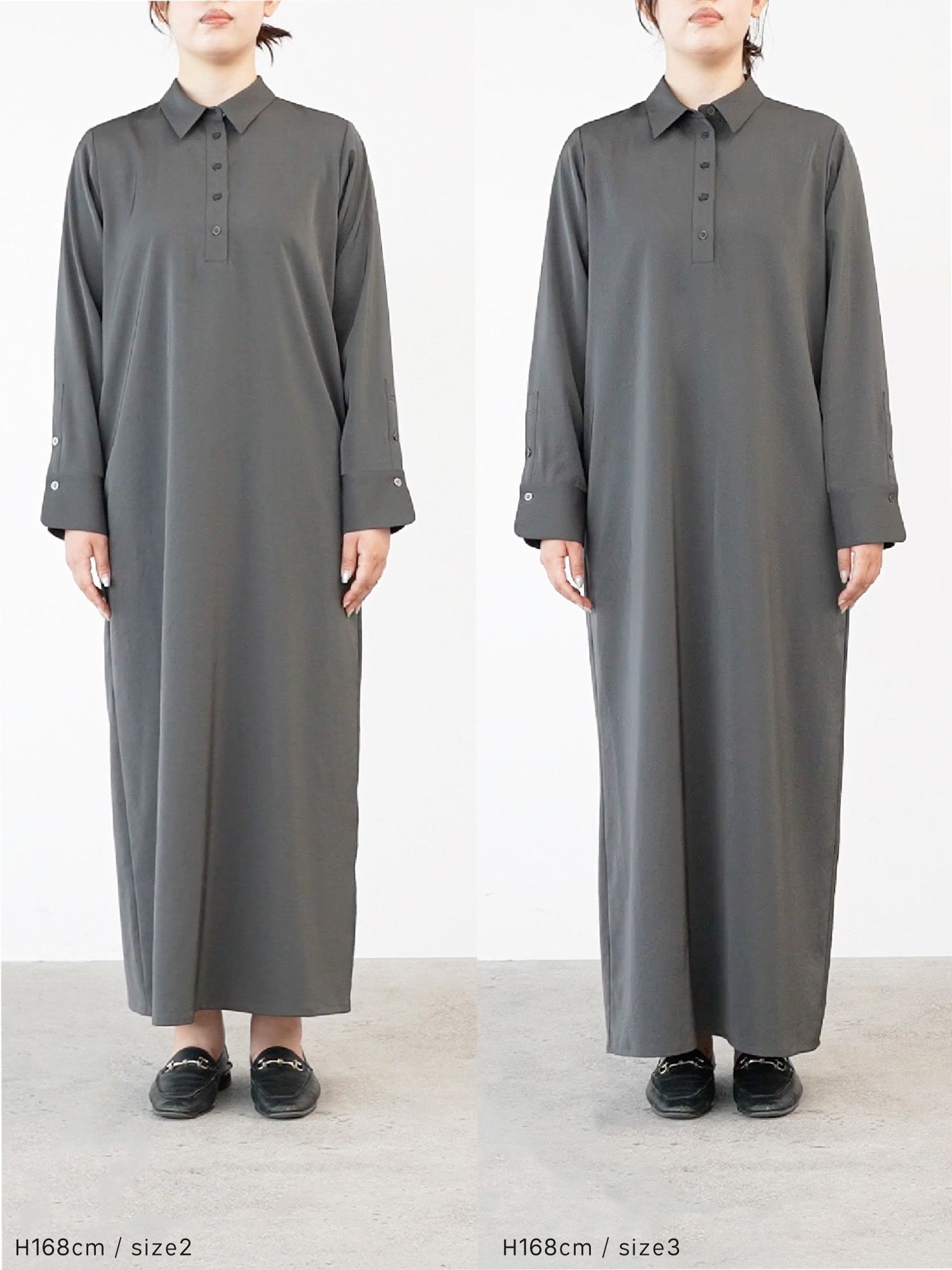 サテンドレープシャツワンピース