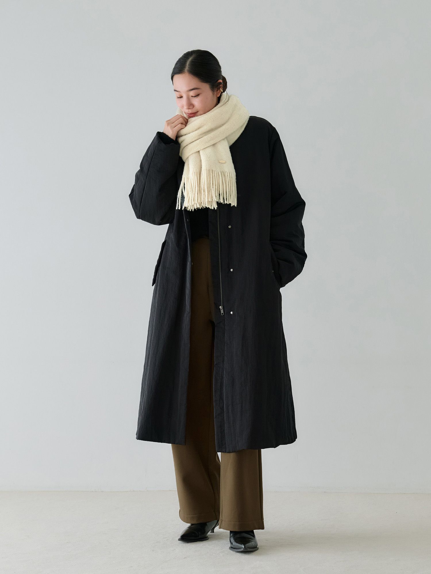 crewre online store / 2wayノーカラーパファーコート