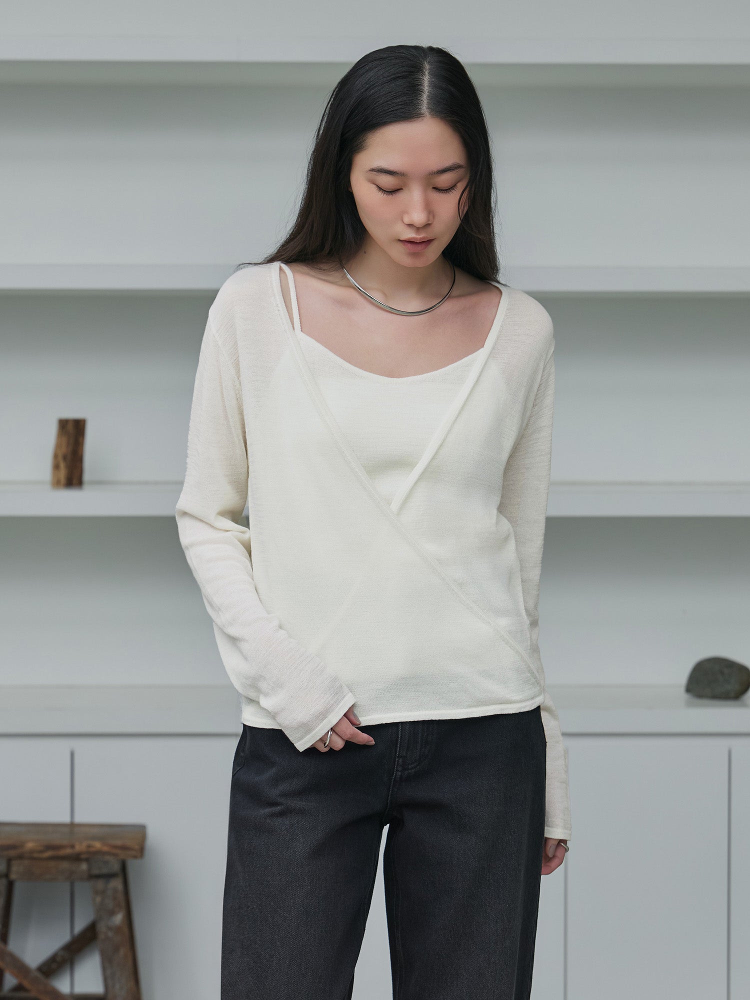 crewre online store / キャミレイヤードカシュクールニット