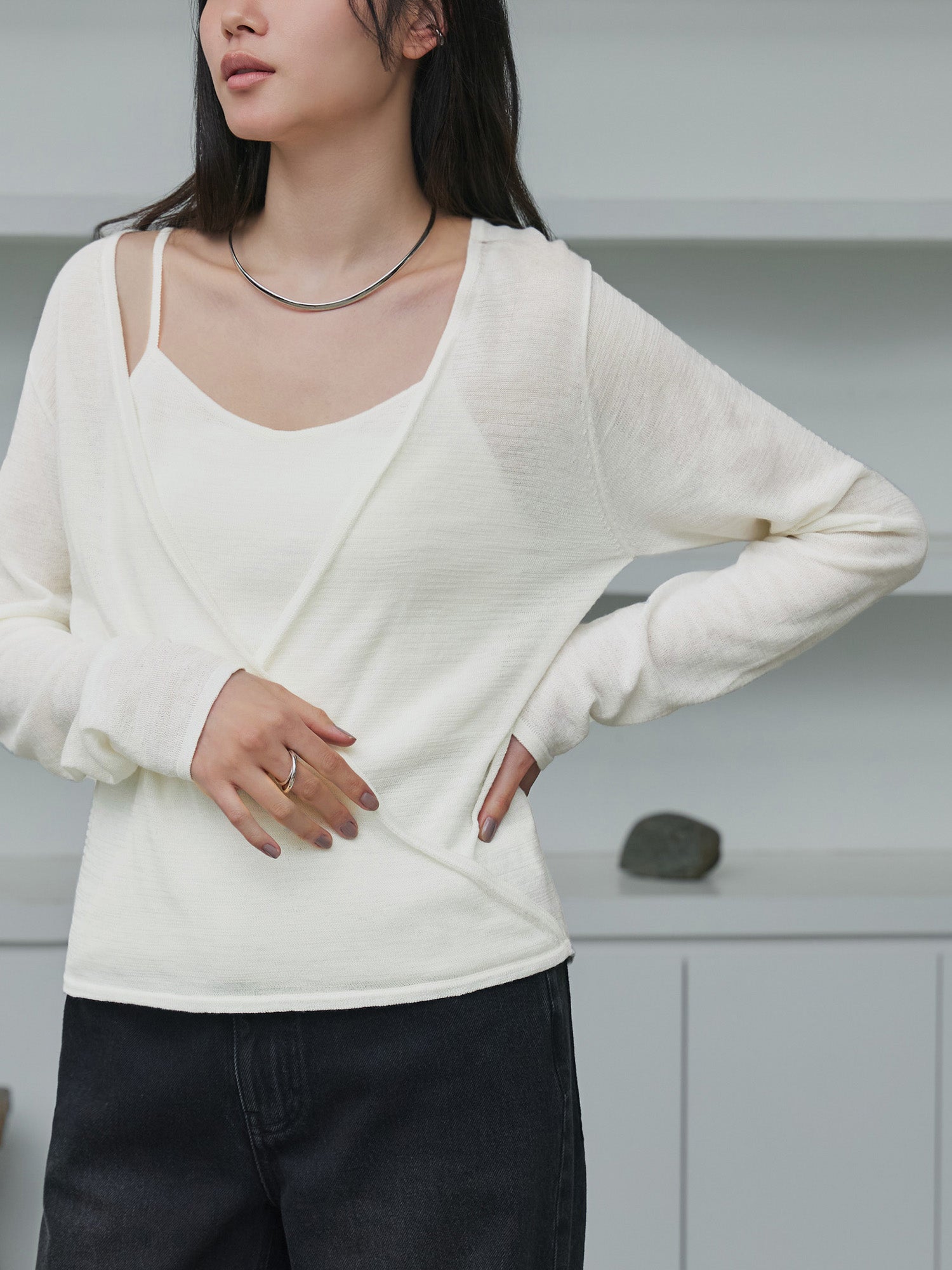 crewre クルーレ エポーレットラグランコットンニット ivory サイズ2 crewre online store / エポーレットラグランコットンニット