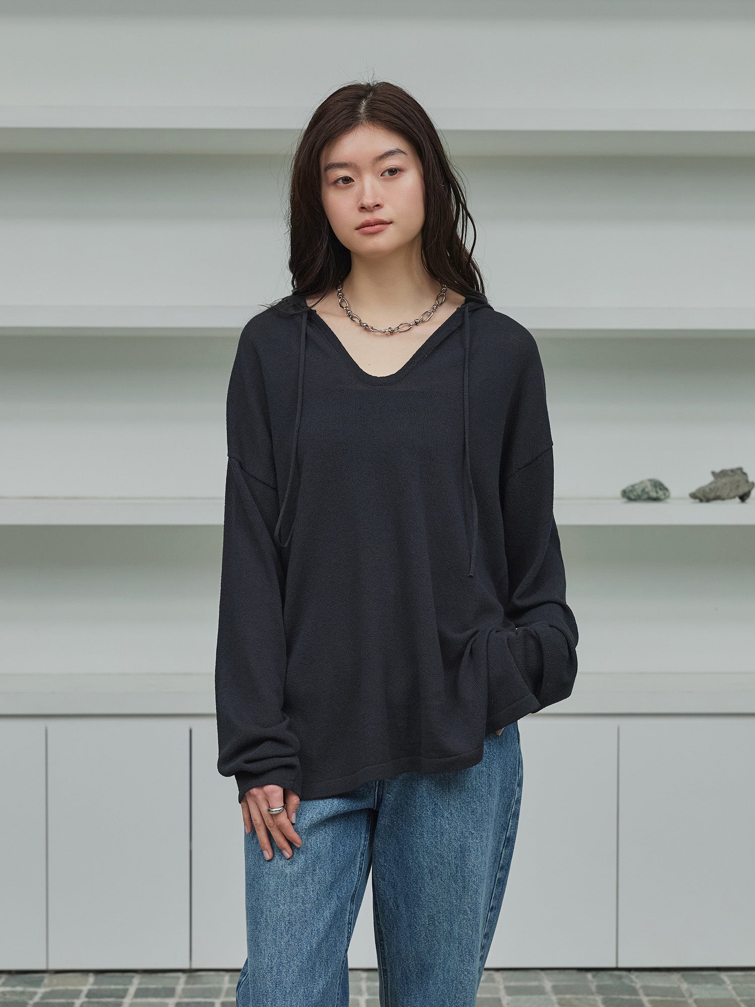 crewre キーネックシアーニットフーディ iron gray サイズ3 crewre online store / キーネックシアーニットフーディ