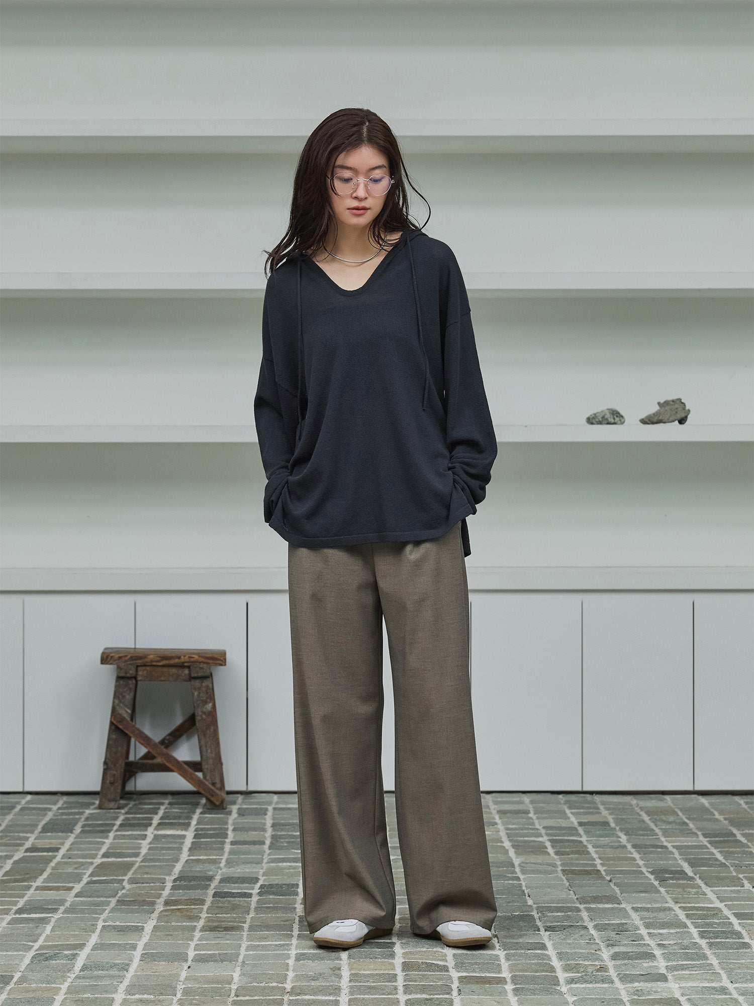 crewre キーネックシアーニットフーディ iron gray サイズ3 crewre online store / キーネックシアーニットフーディ