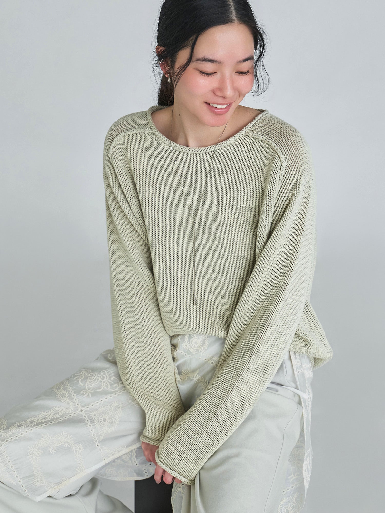 crewre クルーレ エポーレットラグランコットンニット ivory サイズ2 crewre online store / エポーレットラグランコットンニット
