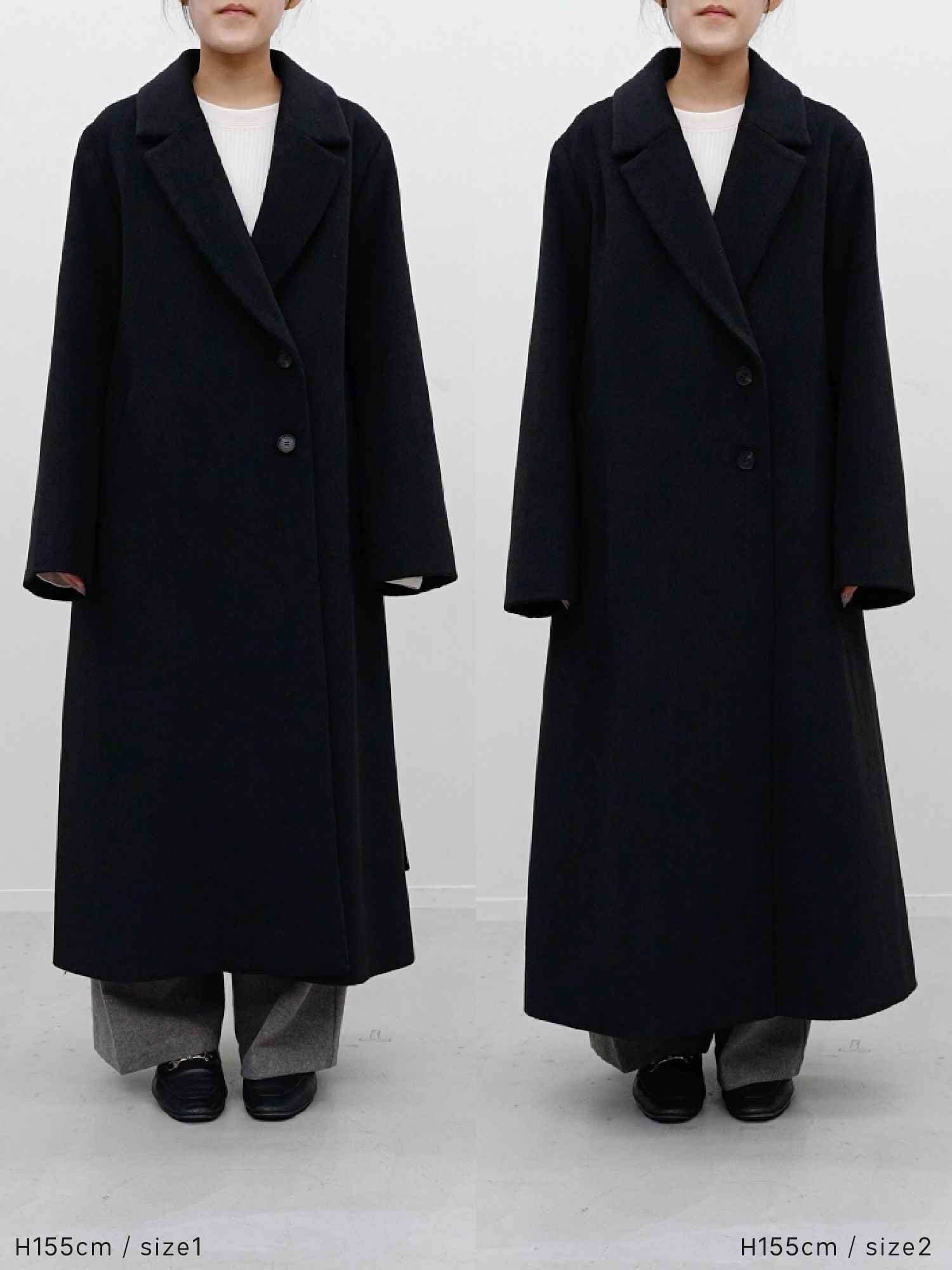 crewre クルーレ　ウール　ブラック ロングコート　サイズ２ crewre online store / アジャスタブルウールロングコート
