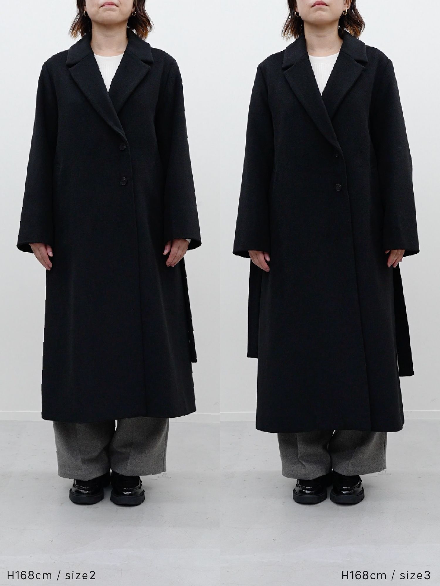 crewre アジャスタブルウールロングコート 黒 ブラック サイズ1 sサイズ crewre online store / アジャスタブルウールロングコート