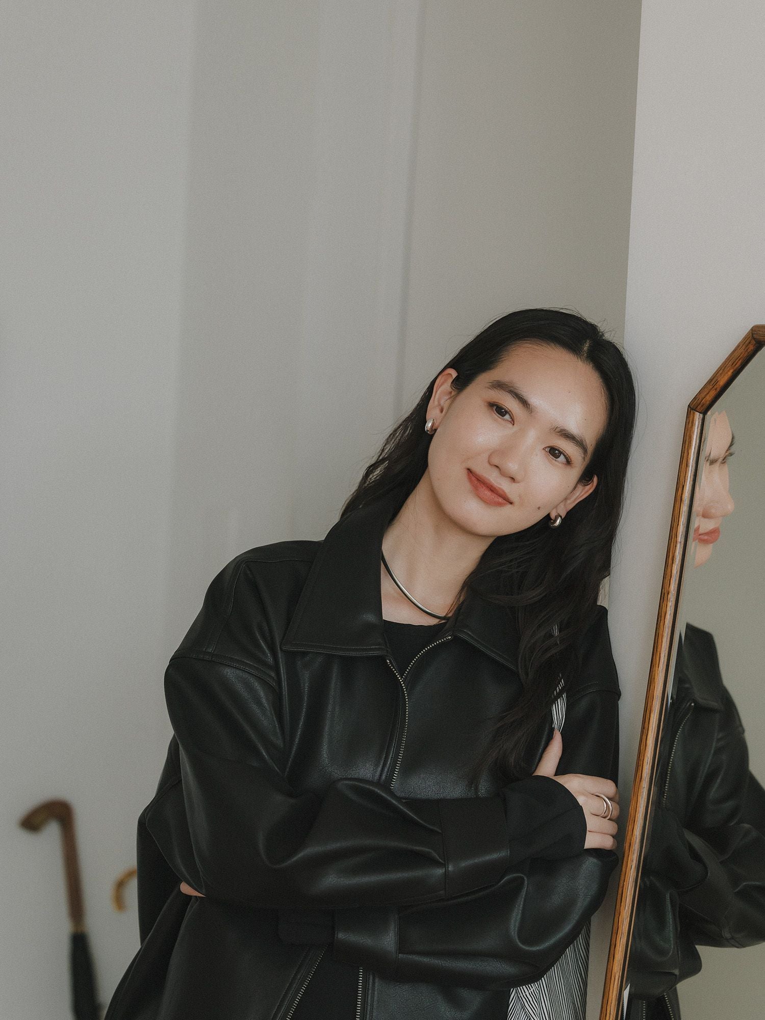 crewre online store / フェイクレザージップブルゾン