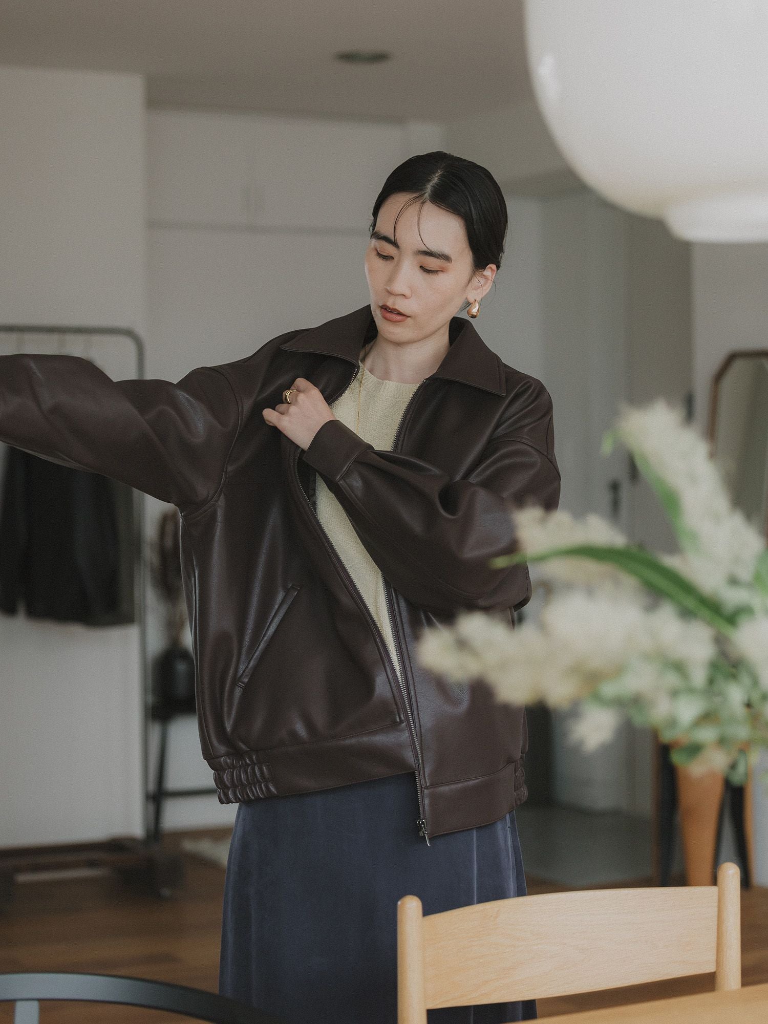 crewre online store / フェイクレザージップブルゾン