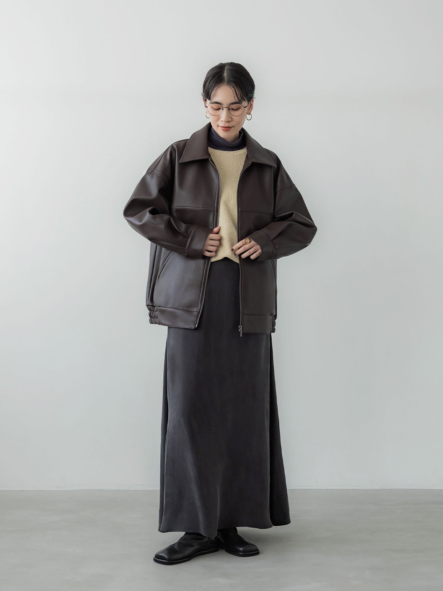 crewre online store / フェイクレザージップブルゾン