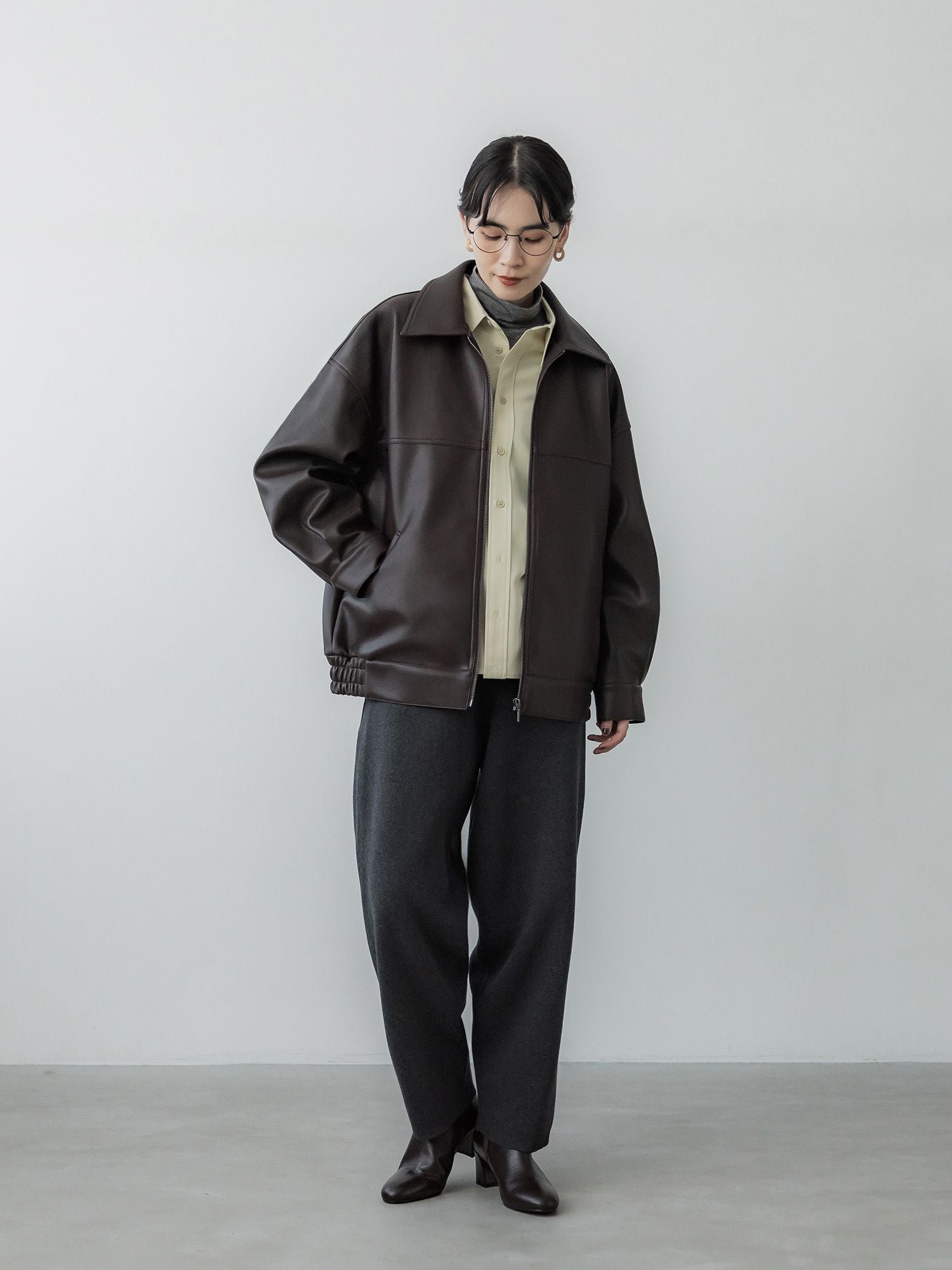 【匿名配送】crewre フェイクレザージップブルゾン 黒 サイズ1 クルーレ crewre online store / フェイクレザージップブルゾン