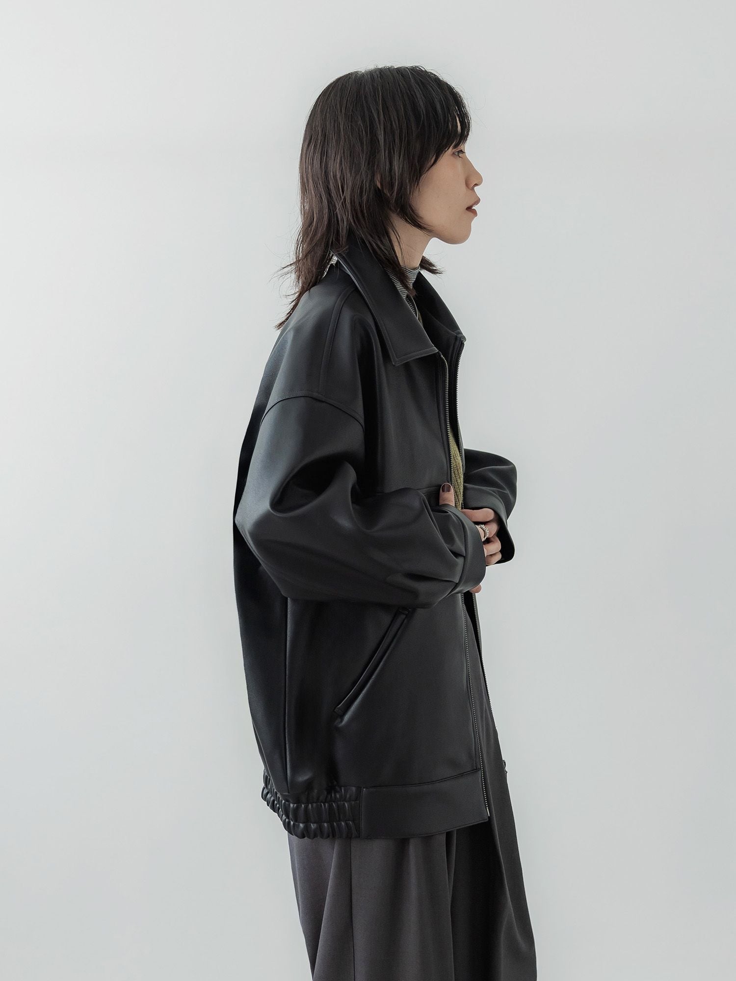 【匿名配送】crewre フェイクレザージップブルゾン 黒 サイズ1 クルーレ crewre online store / フェイクレザージップブルゾン