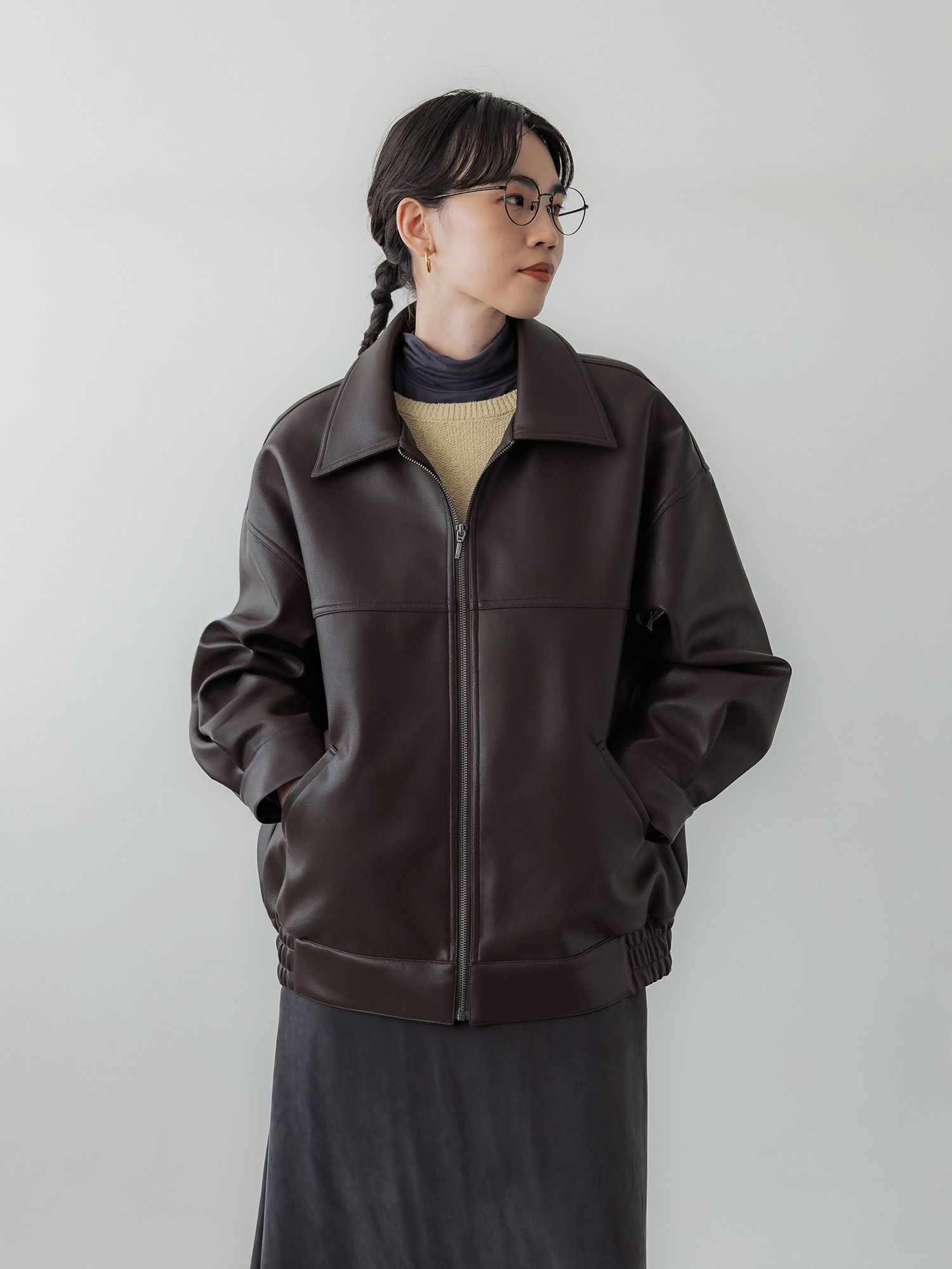 crewre online store / フェイクレザージップブルゾン