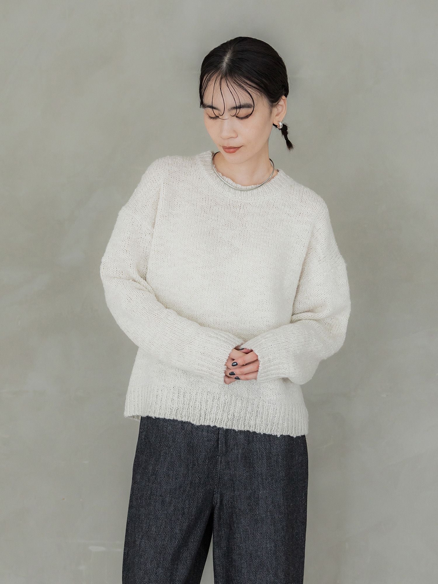 ［crewre］サイズ3 アイボリー　ミックスヤーンクルーネックニット crewre online store / ミックスヤーンクルーネックニット
