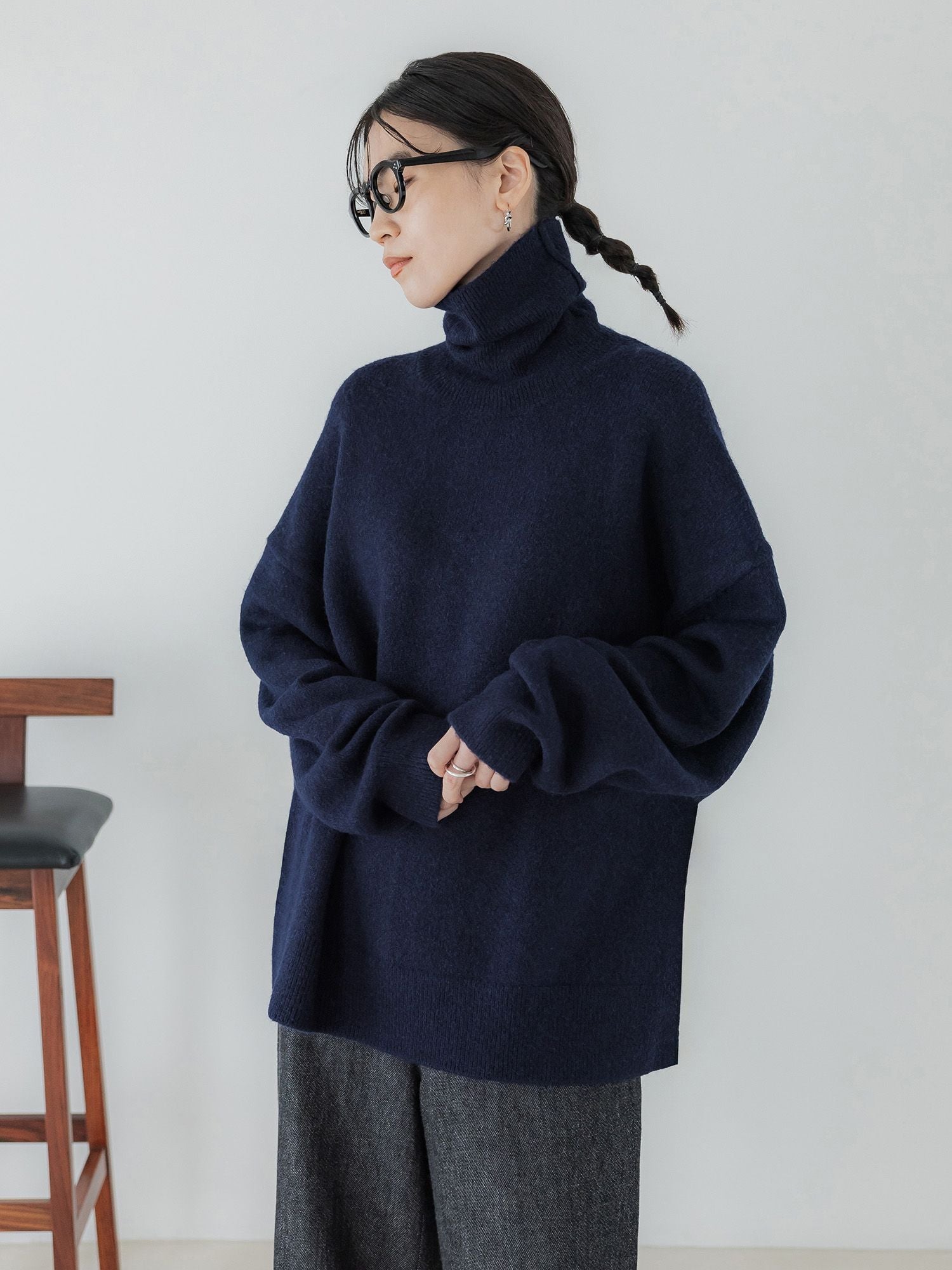 crewre online store / メランジハイネックルーズニット