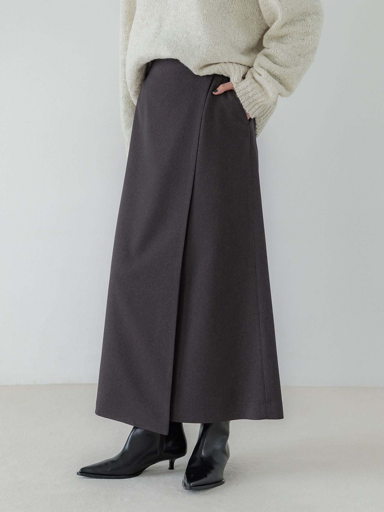 crewre ウールライクラップロングスカート ブラウン ３ crewre online store / 3wayスリットIラインスカート