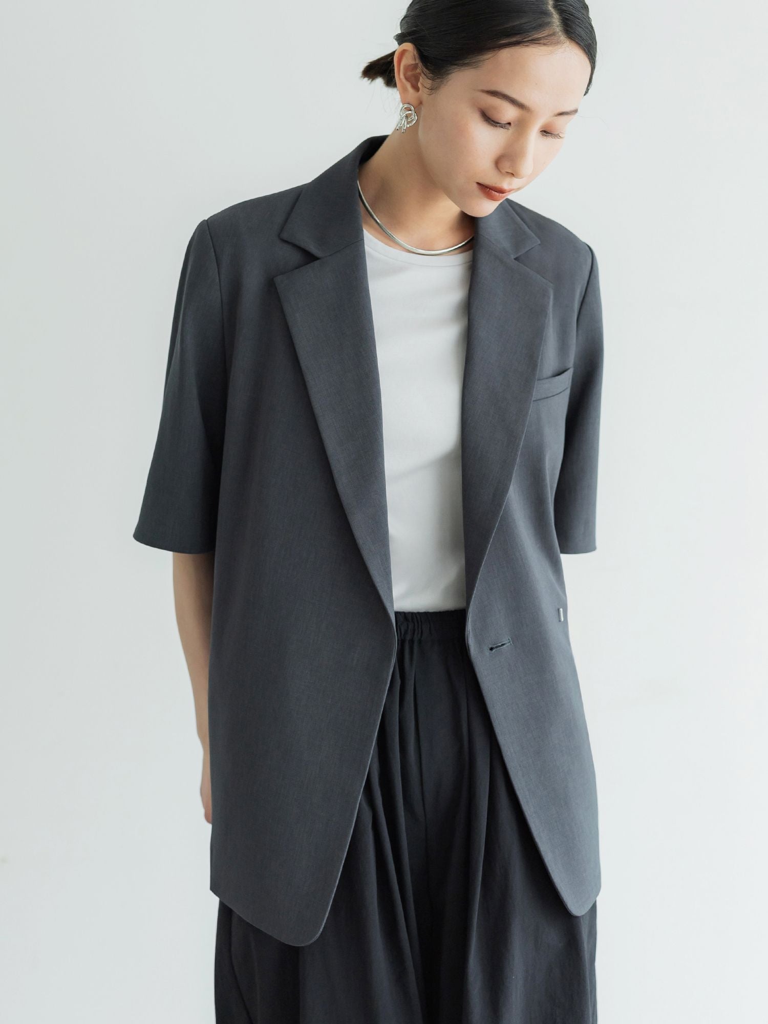 crewre　クルーレ　ショールハーフスリーブジャケット　グレー　サイズ2 crewre online store / ショールハーフスリーブジャケット
