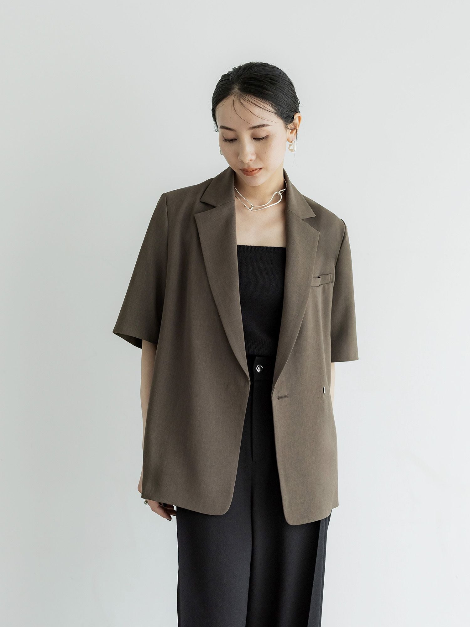 美品✨ crewre ハーフスリーブボクシージャケット ブラウン 3 夏羽織り crewre online store / ハーフスリーブボクシージャケット