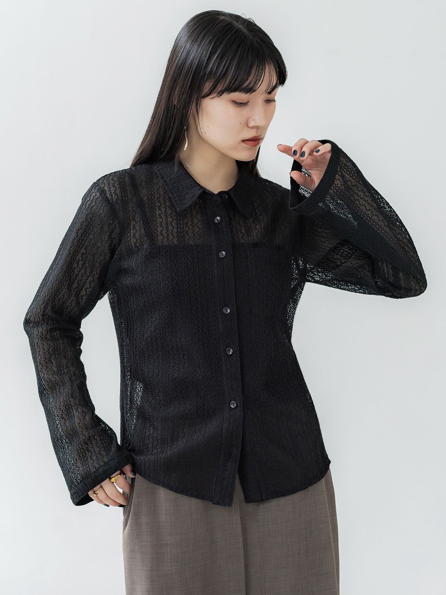 crewre online store / フレアスリーブメッシュシャツ