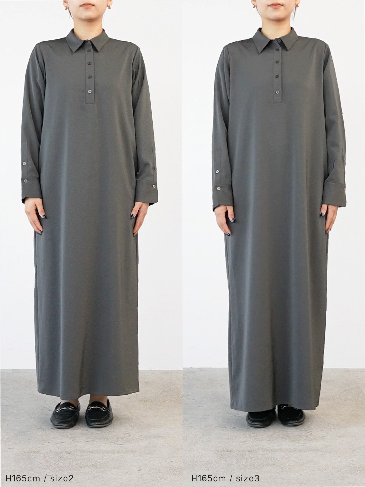 サテンドレープシャツワンピース