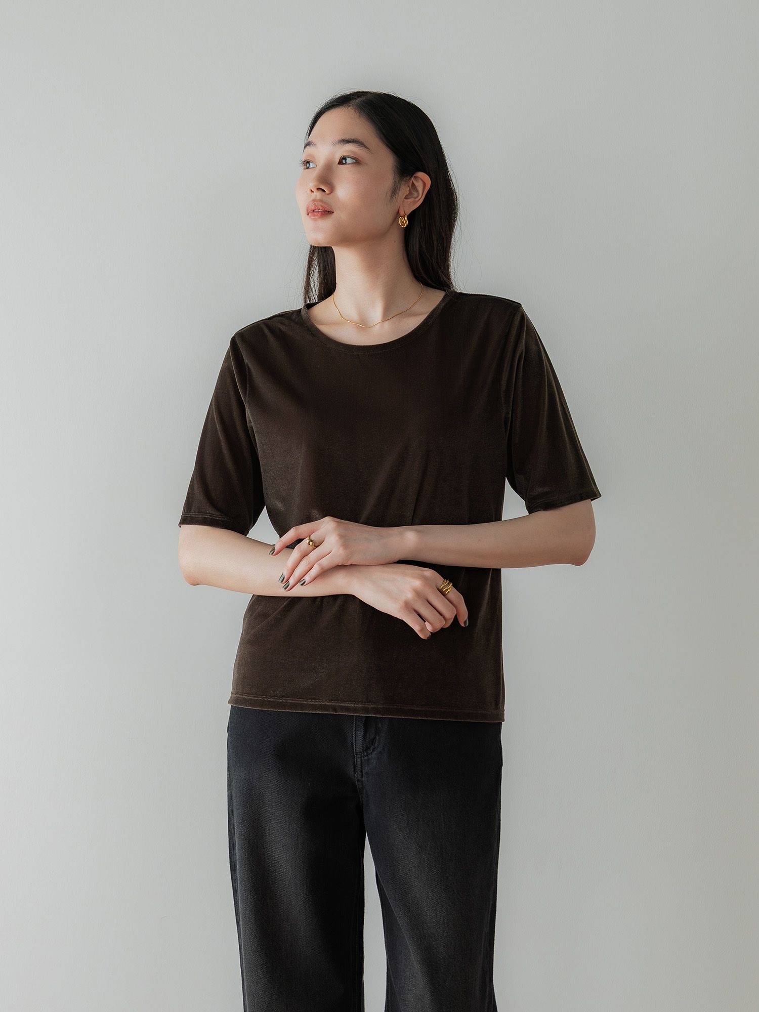 MIESROHE ミースロエ　シアーベロアコンパクトT ブラウン crewre online store / シアーベロアクルーネックT