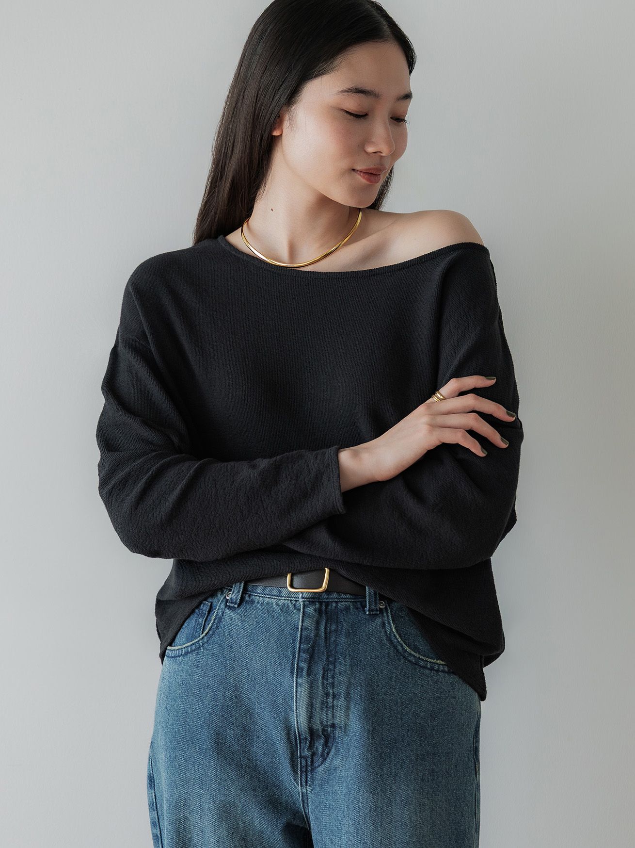 crewre online store / 2wayラフインレーボートネックロンT