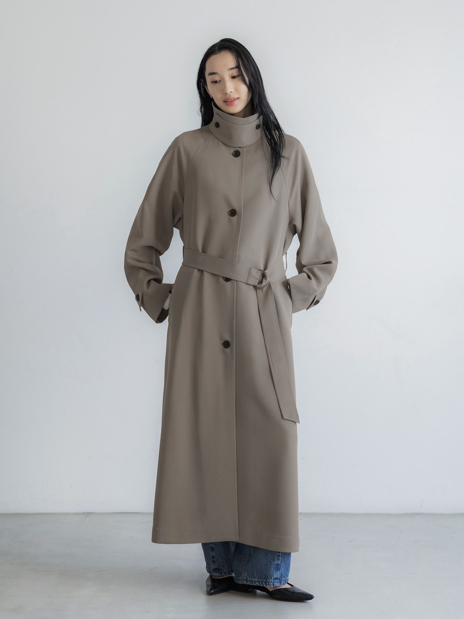 【美品】crewre レディース ドレープ ステンカラーコート ロング 2024 crewre online store / ドレープステンカラーコート