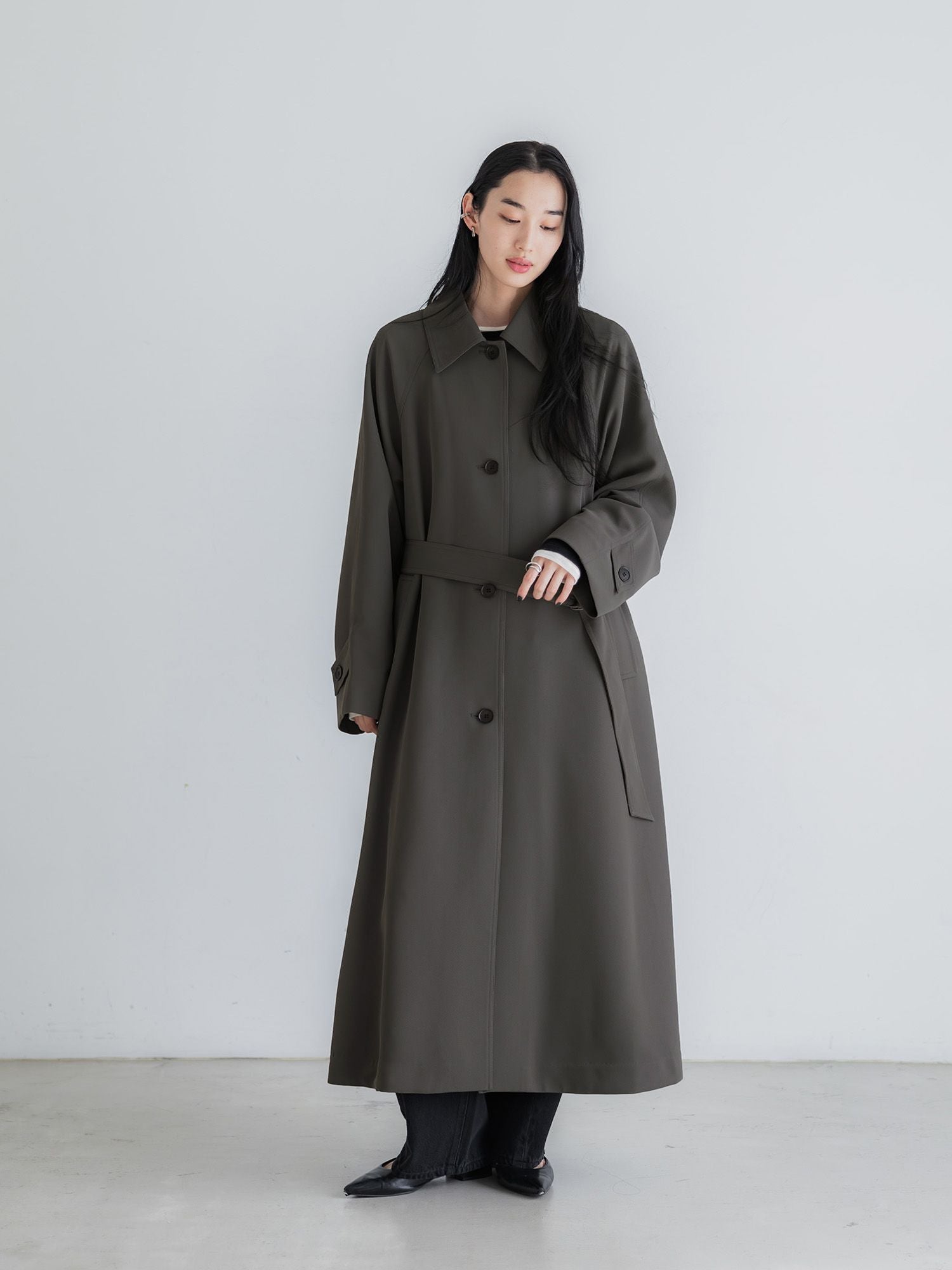 crewre レディース ドレープ ステンカラーコート ロング 2024 crewre online store / ドレープステンカラーコート