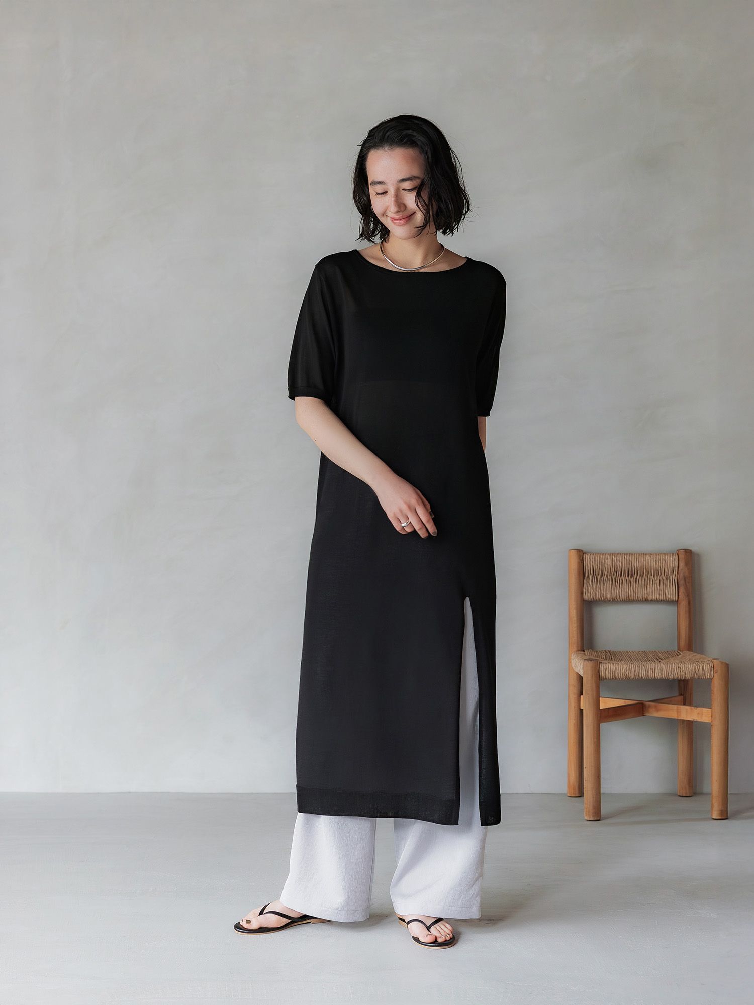 crewre online store / シアーニットストレートワンピース