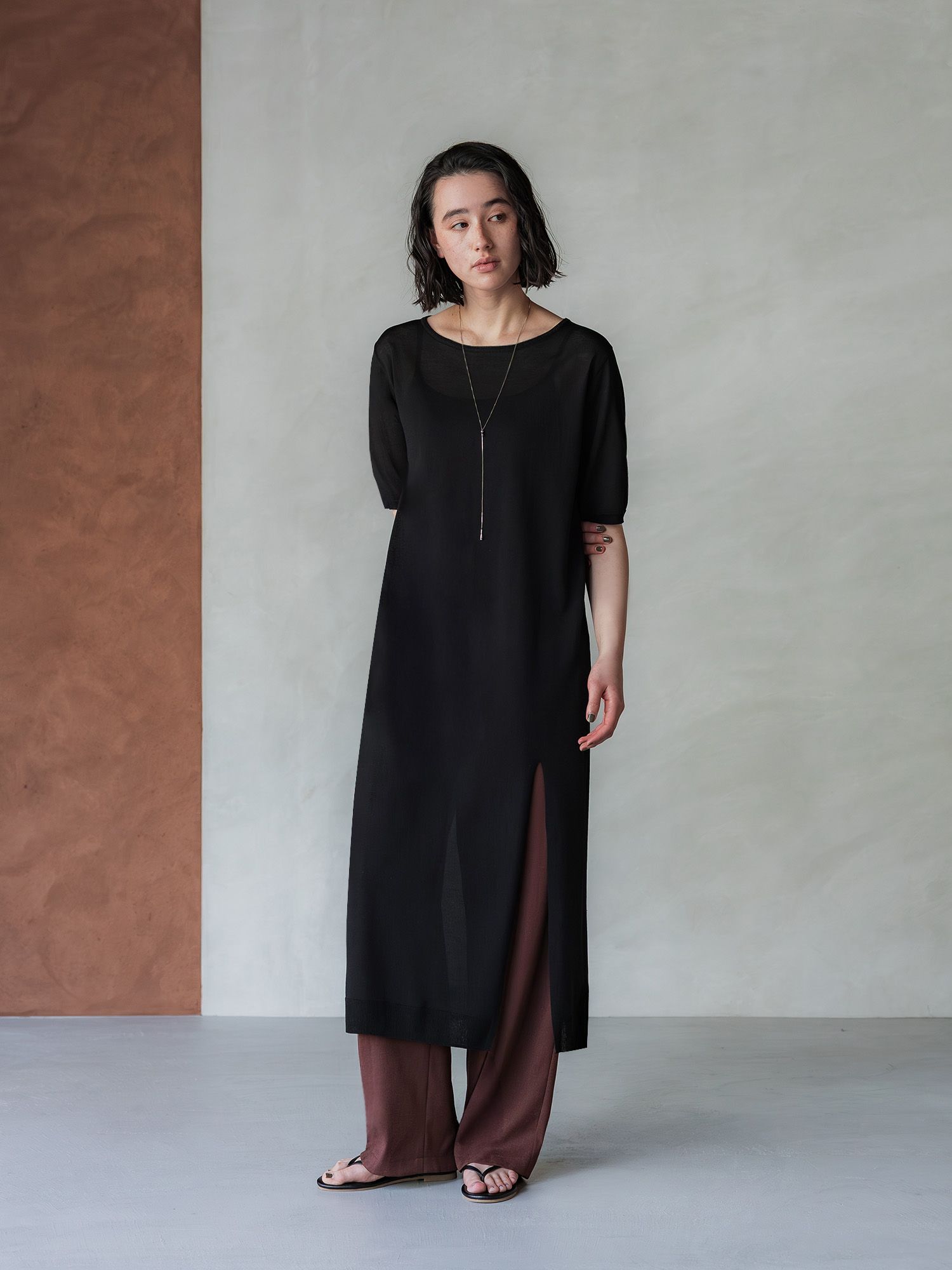 crewre online store / シアーニットストレートワンピース