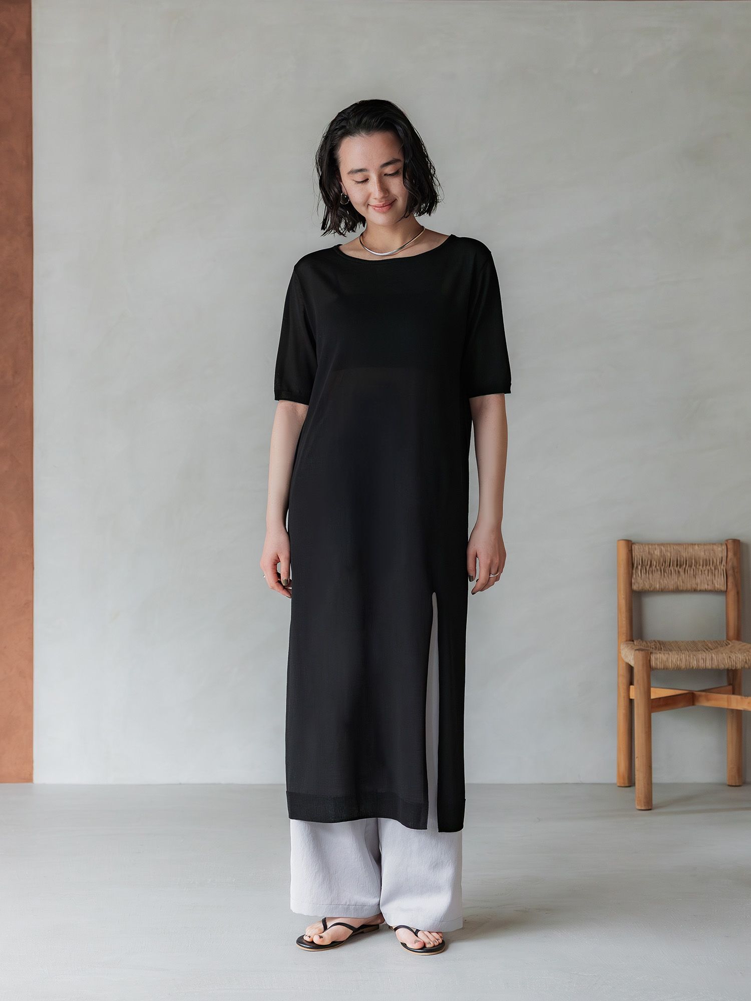 crewre online store / シアーニットストレートワンピース