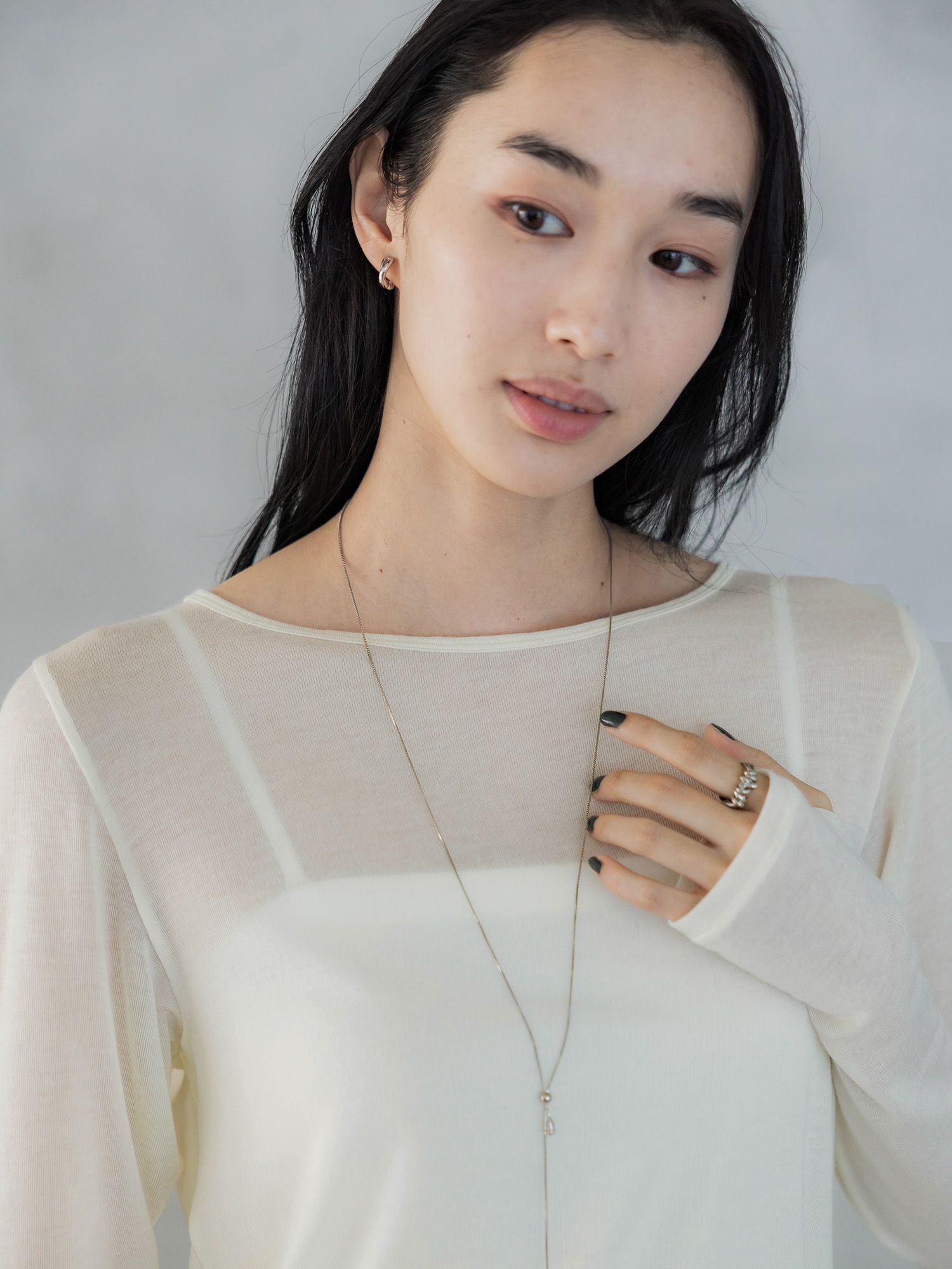 CONFECT リネンシルクメッシュ ボートネックプルオーバー ロンT 生成り crewre online store / シルクブレンドボートネックロンT